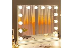 FENCHILIN Vanity Mirror with Lights Hollywood Lighted Makeup Mirror with 14 Dimmable LED Bulbs with 3 Colors Modes for Dressing Room & Bedroom(White)