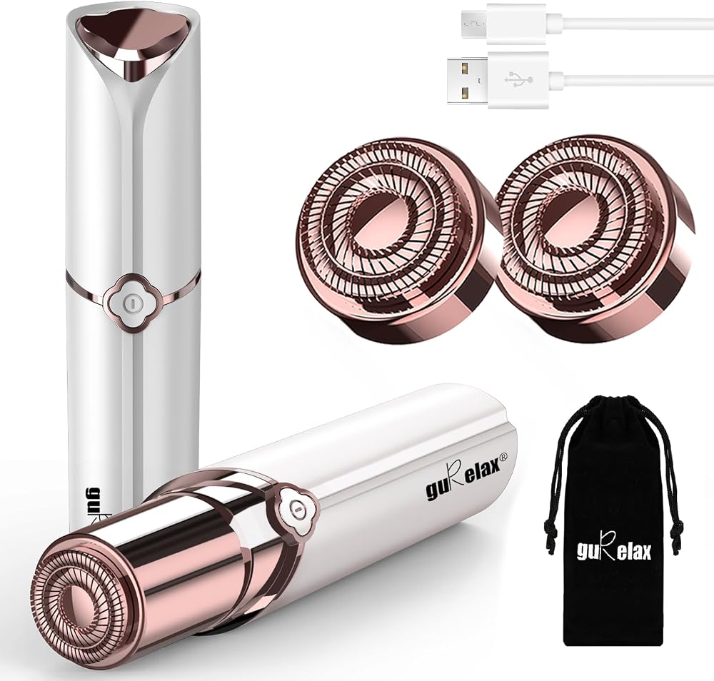 gurelax Facial Hair Remover for Women Rechargeable Epilator 2 Heads