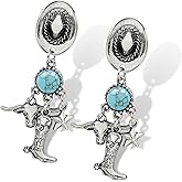 Fscwlmon Western Cowboy Hats Turquoise Earrings for Women Sparkly Cowgirl Rodeo Boots Dangle Earrings Texas Cow Head Star Cowboy Accessories for Women Boho Country Concert Outfits Jewelry