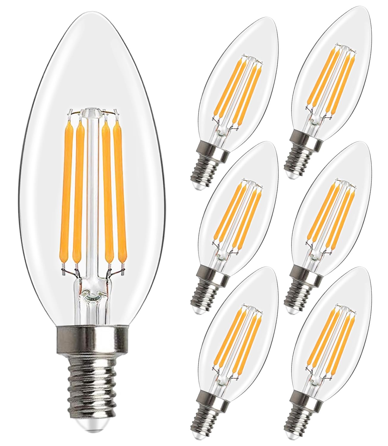 AOOABO TECH E14 Dimmable Led Candle Bulb, 2700K 4W Filament Small Edison Screw Light Bulbs, LED Candle Filament Tungsten Bulb (6)