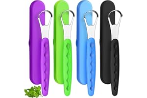 YINKIN 4 Pcs Tongue Scraper Cleaner Adults and Kids Stainless Steel Tongue Brush Metal Scraper Reduce Bad Breath with Travel Cases for Men Women Oral Mouth(Green, Blue, Black and Purple)