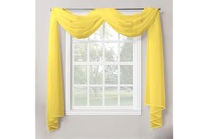 Decotex 1 Piece Sheer Voile Home Decor Fully Hemmed Scarf Valance Swag Topper (37" X 216", Yellow)