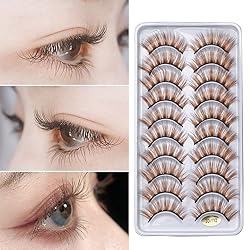 outopen 10 Pairs Brown Eyelashes Blonde Colored