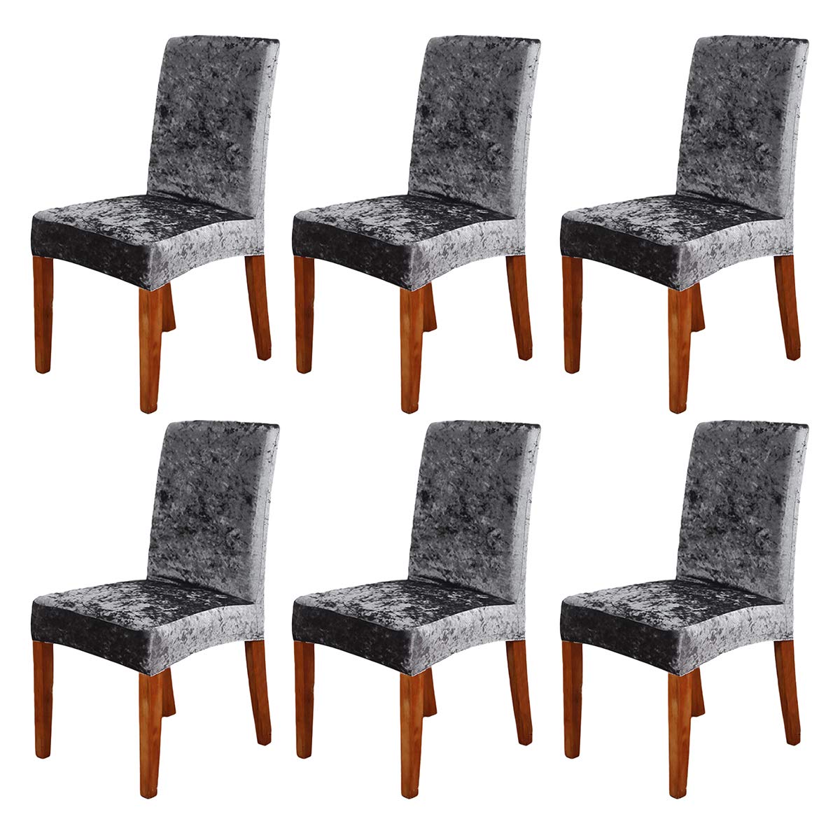 ele ELEOPTION Crushed Velvet Chair Covers Elastic Chair Covers Removable Velvet Chair Protector for Hotel, Office, Wedding Banquet, Living Room, Dining Room (Dark gray, 6 pack)