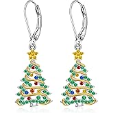 Christmas Earrings Christmas Tree Earrings for Women Sterling Silver Ribbon Green Xmas Tree Colorful Zircon Winter Dangle Studs Holiday Jewelry Gifts
