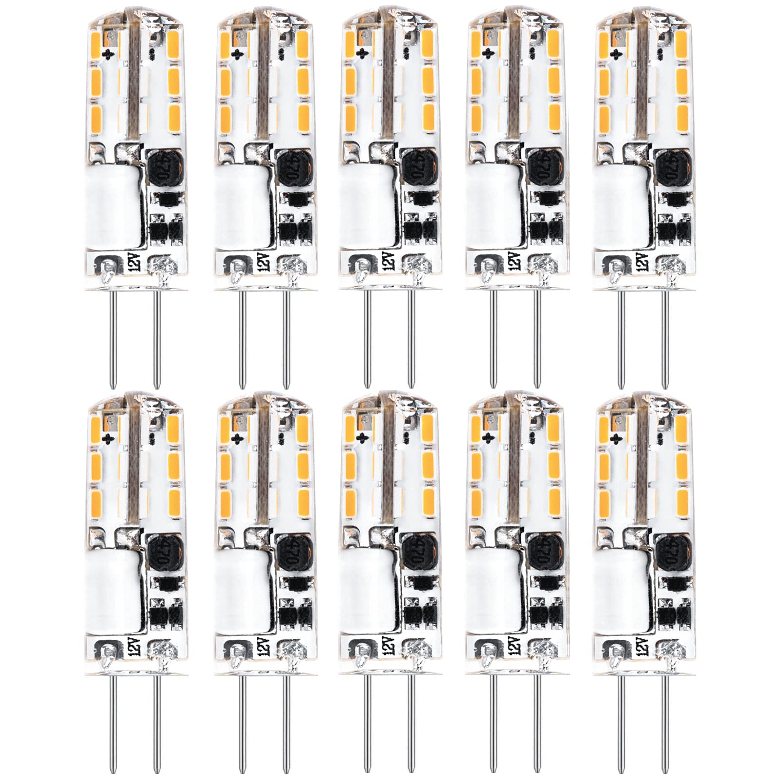 QIMEI-SHOP G4 LED Bulbs Warm White 3000K 1.2W Equivalent to 10W Halogen 12V AC/DC 120LM Non-Dimmable for Lighting Decor Home Lighting 10Pack
