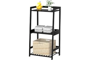 POXAKA 3 Tier Bamboo Bathroom Shelves, Ladder Shelf for Storage, Rustic Home Organizer, Space-Saving Design, Stylish Display Nightstand, Stylish Storage Solution for Home, Living Room, Kitchen Office