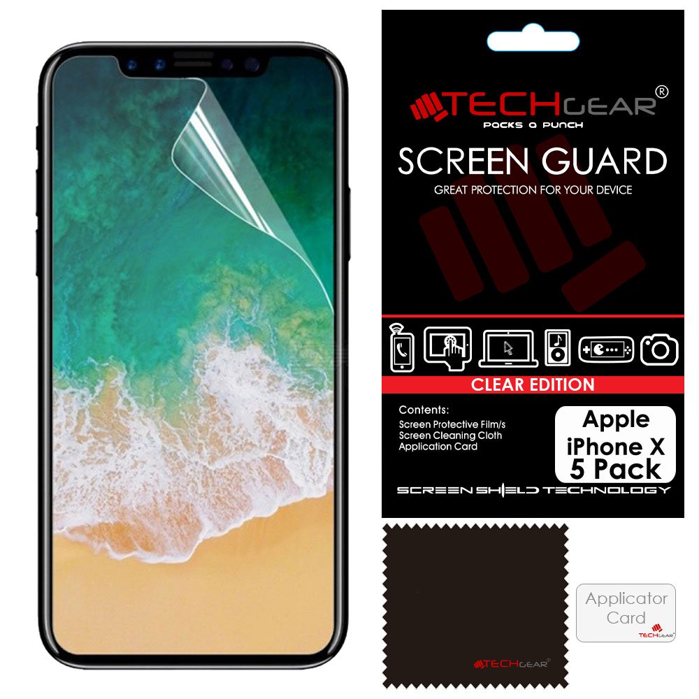 TECHGEAR [5 Pack] Screen Protectors for iPhone 11 Pro, iPhone XS - Clear Lcd Screen Protector Guard Covers with Cleaning Cloth & Application Card Compatible with Apple iPhone 11 Pro, XS, X (5.8")
