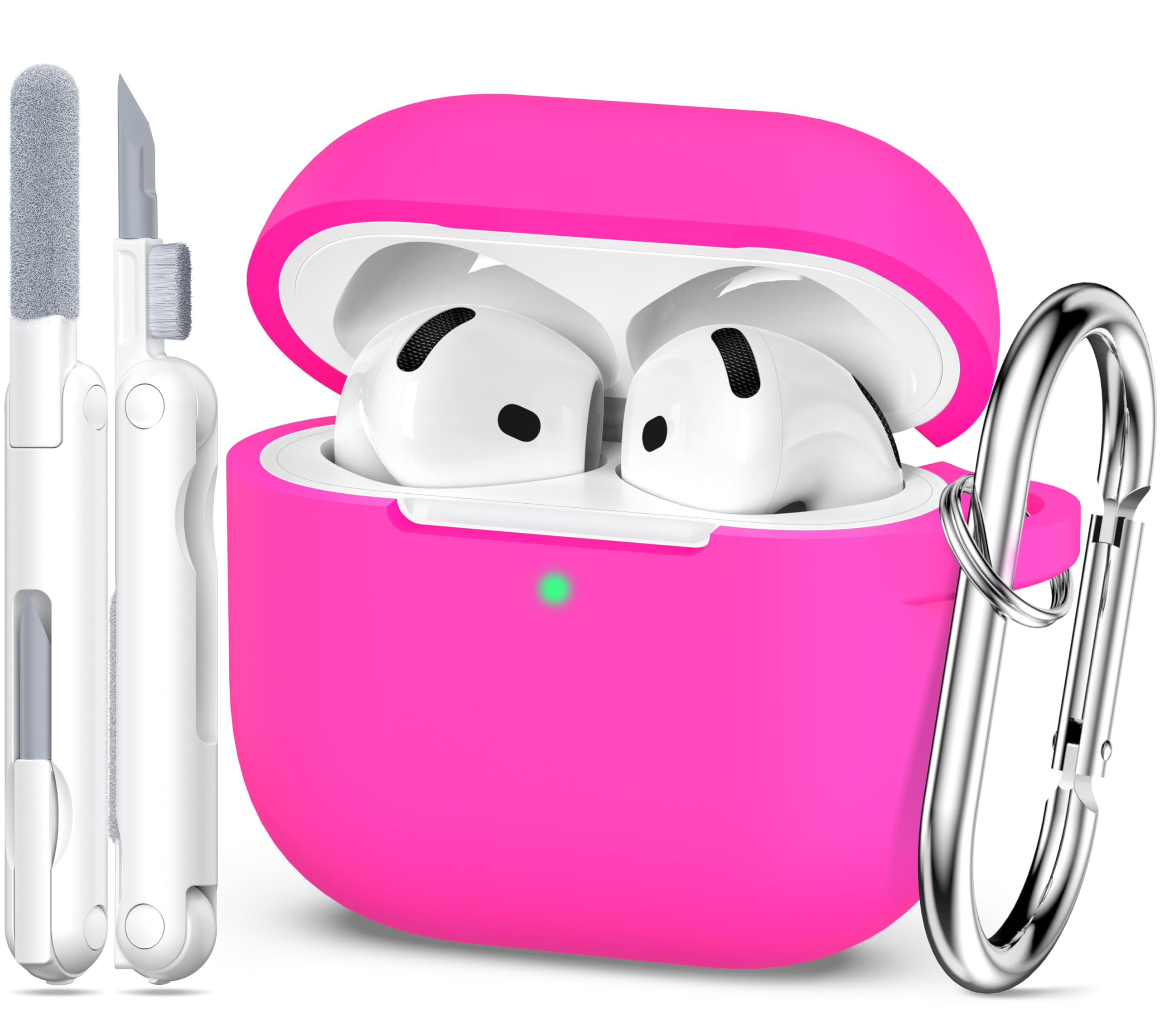 Photo 1 of MHYALUDO for AirPods 4th Generation Case Cover 2024, Military Grade Soft Silicone Shock-Absorbing for AirPods 4 Case with Keychain & Cleaning kit, Rose Pink