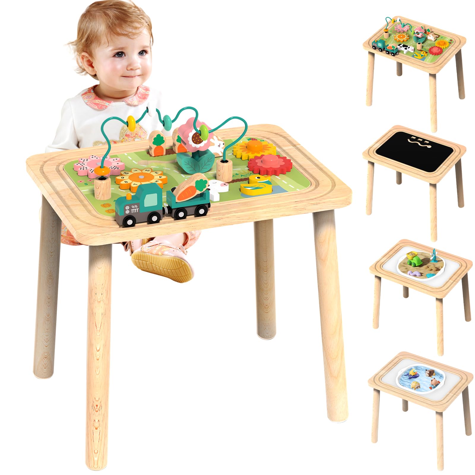 Photo 1 of 3-in-1 Baby Activity Table for 6-36 Months Old Kids Wooden Activity Center Sensory Play Table for Toddlers with Bead Maze Shape Sorter Montessori Toys Sand Table Must Have Birthday Gift for Girls Boys