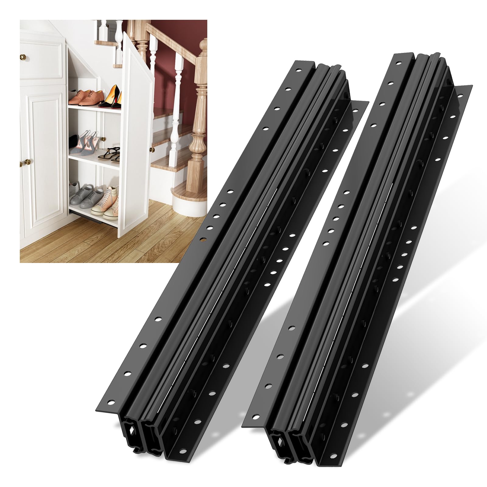 NECILO Undermount Heavy Duty Drawer Runners 600mm Concealed Drawer Runner, 120kg Load Capacity Full Extension Ball Bearing, Suitable for Under-Stair and Base Cabinet, Buttom Mount, 1 Pair(2 Packs)