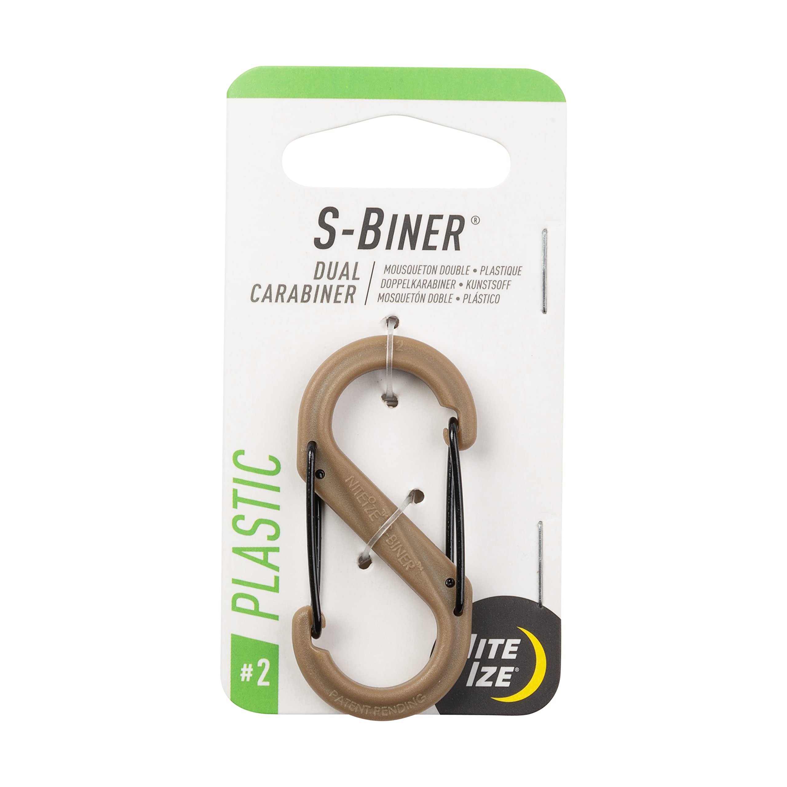Nite Ize S-Biner Size #2 Dual Carabiner, Strong Glass-Filled Nylon Plastic, Coyote
