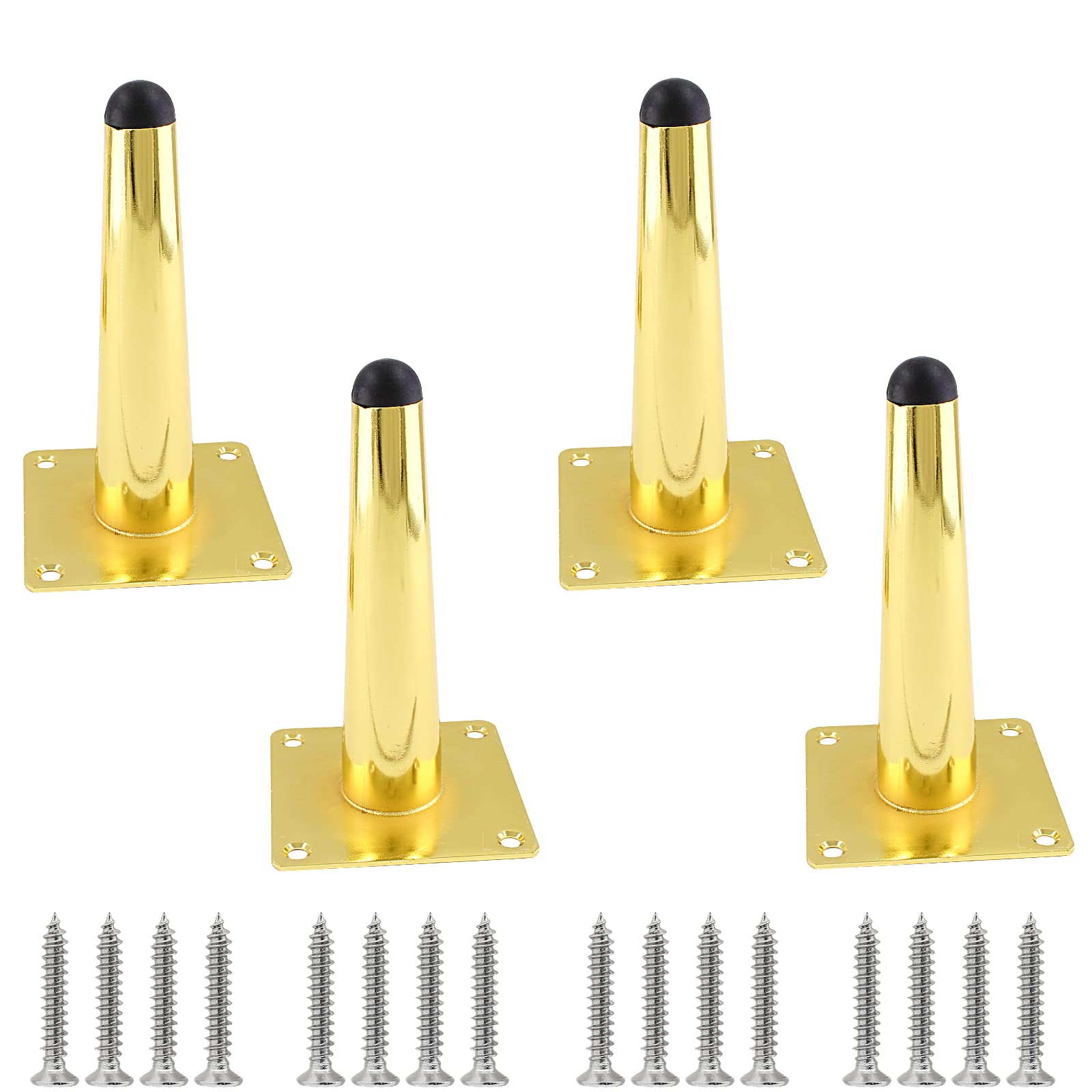 Cjueiom 4 Inch / 10cm Straight Furniture Legs Gold Sofa Legs Set of 4, Mid-Century Couch Legs Heavy Duty Coffee Table Legs, Tapered Chair Feet Metal Cabinet Legs Replacet Cupboard Ottoman (CJ163)