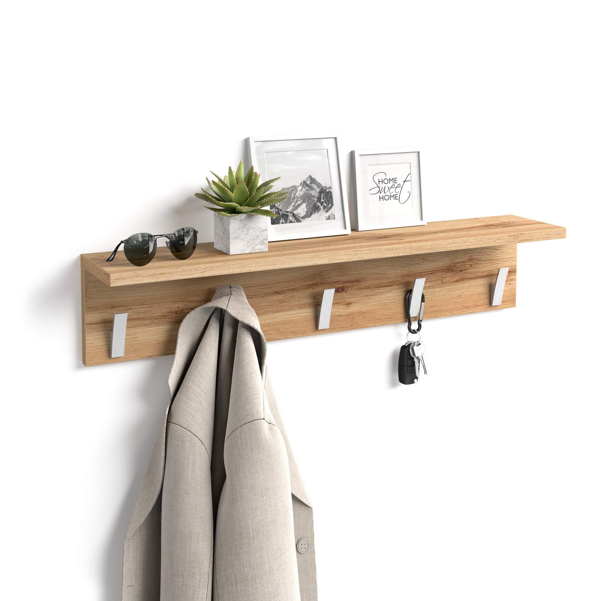 Mobili Fiver, Wall coat hanger, Rachele, 80 cm, Rustic Oak, Made In Italy