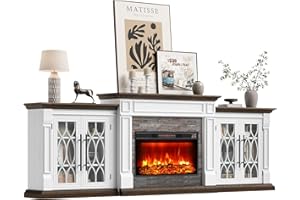 LGHM 104" Fireplace TV Stand with for TVs Up to 100 Inch, 3 in 1 Electric Fireplace with Mantel, Entertainment Center with Storage, 30'' Fireplace Heater Insert with 3D Flame Effect for Living Room