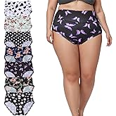 Feihtl Womens Underwear Plus Size Panties XL-5XL 7 Pack Ladies Briefs Mid High Waist Floral Underwear Undies