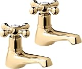 Deva Tudor Gold Bath Taps Victorian Brass Cross Lever Hot Cold Bathroom Pair view 4
