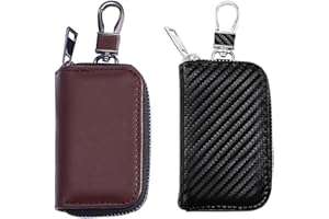 FOXNSK 2 Pcs Faraday Car Key Case, Key Fob Protector Anti-Theft Pouch Car Fob Signal Blocker Car RFID GPS Faraday Pouch for Keys Safe Car Key Pouch (Black+Brown)