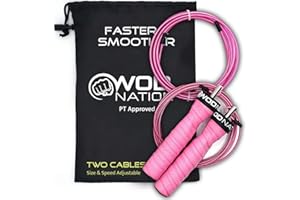 WOD Nation Attack Speed Jump Rope : Adjustable Jumping Ropes : Unique Two Cable Skipping Workout System : One Thick and One Light 11 Foot Cable : Perfect for Double Unders : Men and Women