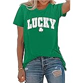 St. Patricks Day Shirts for Women Irish Shamrock Tshirts Graphic Tees Clover Gift Blouse Tops