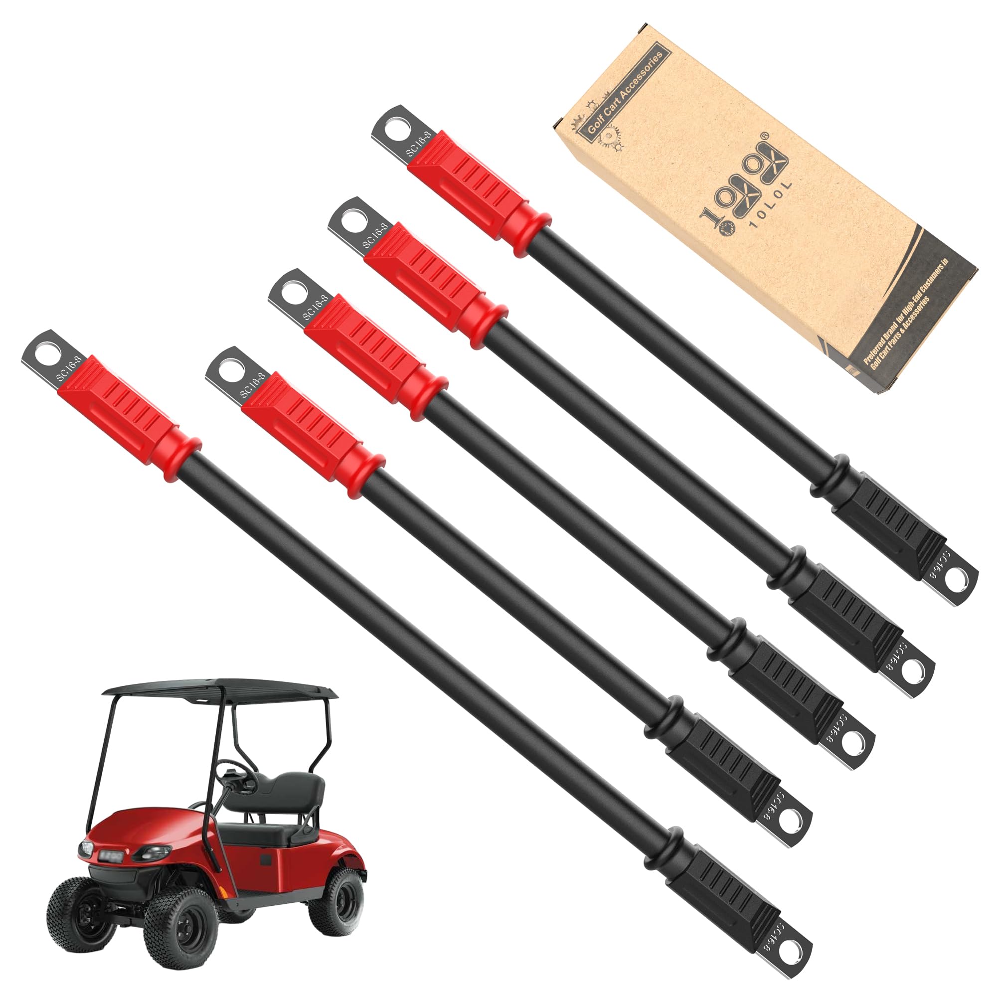 Photo 1 of 10L0L Golf Cart Battery Cables for 36v & 48v EZGO TXT 1994-UP, AC/DC Wire Golf Cart Battery Pure Copper Wiring Kit with Heavy Duty Wire Lugs-Red & Black
