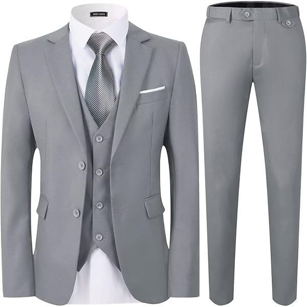 Lorenzo Bruno Men's Slim Fit 2-Piece Suit - One Button Tuxedo Set For Wedding, Business, Party