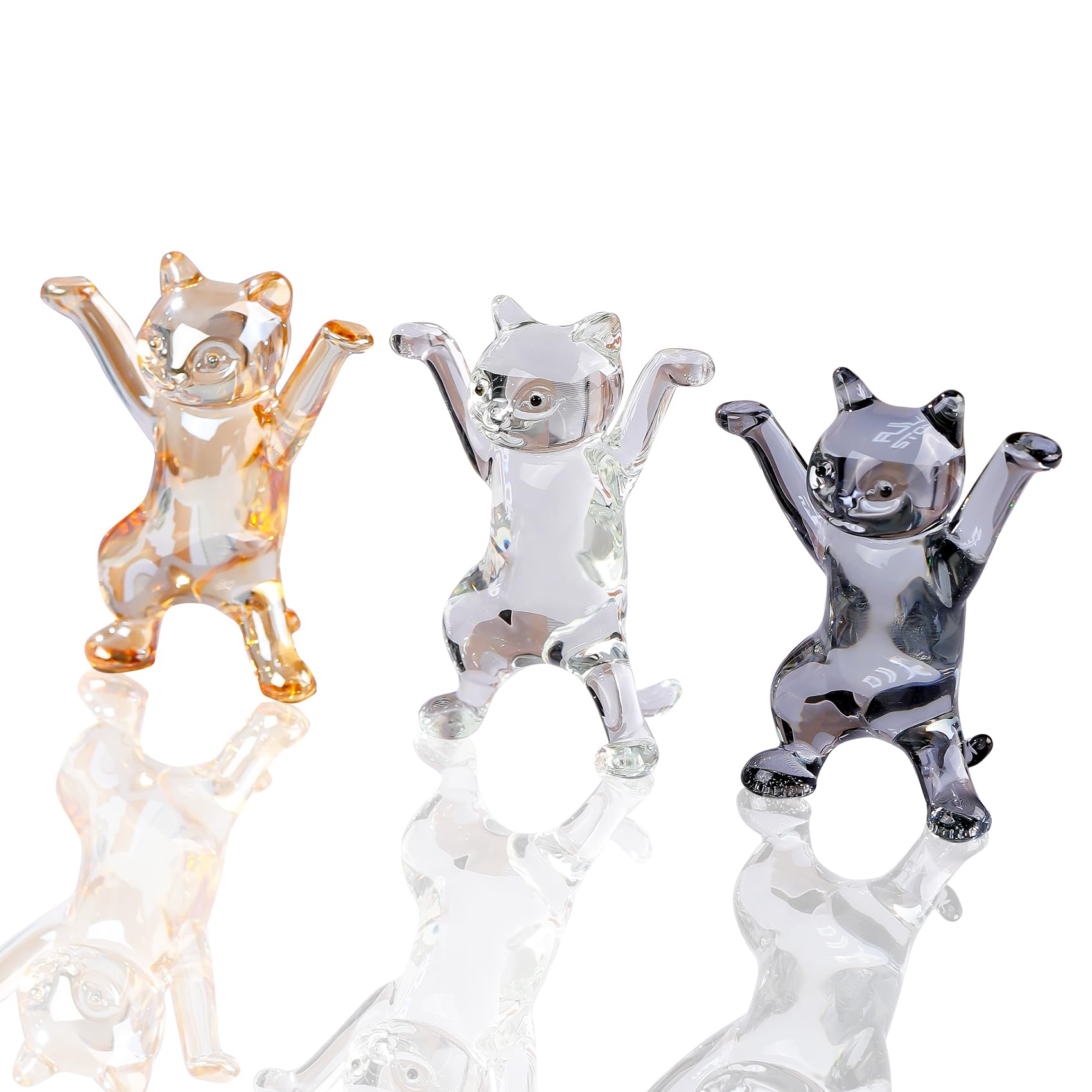 Movdyka ​​3Pcs Glass Hand Blown Art Cats Gifts for Women Animals Collectible Figurine for Cat Lovers Funny Kitties Statue Home Ornament Table Centerpiece Paperweight