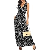 LILBETTER Women Sleeveless Deep V Neck Loose Plain Long Maxi Casual Dress