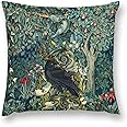 Keebik William Morris Raven Blue Green Floral Forest Throw Pillow Cover Soft Decorative Throw Pillowcases Cushion Case for Home Decor Living Room Bed Couch Car 18x18 Inch