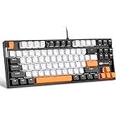 MageGee 75% Mechanical Gaming Keyboard, Yellow Switch, LED White Backlit, 87 Keys Compact TKL Wired Computer Keyboards for Wi
