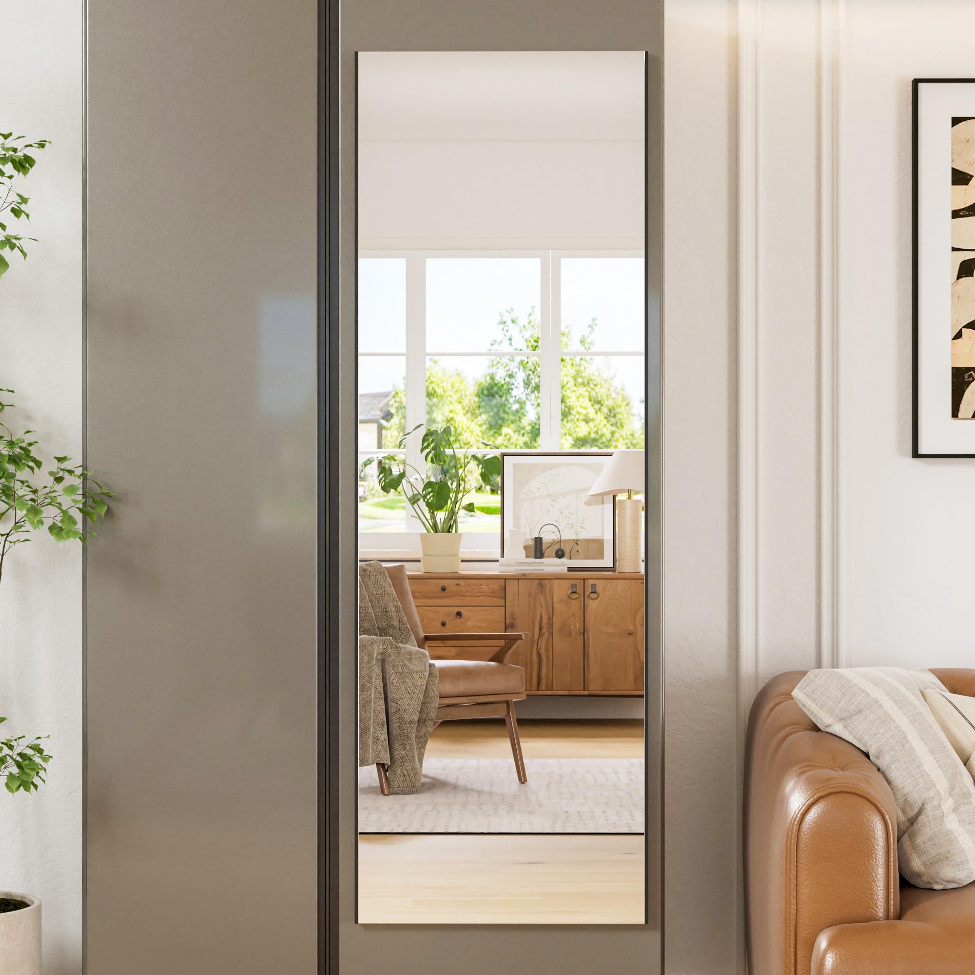 Photo 1 of ***MINOR DAMAGE*** brisafe 59"x20" Magnetic Wall Mirror, Full Length Mirror with Tool-Free Installation, Shatterproof Nano Glass, Ultra Clear, Frameless Design for Bedroom, Closet, Door, Gym – Black