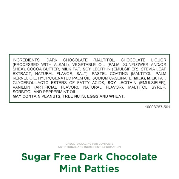 RUSSELL STOVER SUGAR FREE DARK CHOCOLATE MINT PATTIES CANDY, 4.5 OZ. BAG