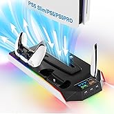 PS5 Cooling Station Stand RGB with Dual Controller Charging Station for PlayStation 5 Console, PS5 Accessories Incl. Controller Charger, Cooling Fan, Headset Holder, 3 USB Hub