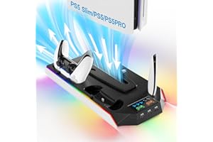 LHFDIAN PS5 Cooling Station Stand RGB with Dual Controller Charging Station for PlayStation 5 Console, PS5 Accessories Incl. Controller Charger, Cooling Fan, Headset Holder, 3 USB Hub
