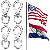 PAMASE Large Flag Clips for Flagpole Rope - 4pcs Heavy Duty 0.3in Thick Zinc Alloy Metal Swivel Snaps Hooks, Hold American National Flag Outdoor, Dog Leash, Key Chain, Leather Craft, Durable Antirust
