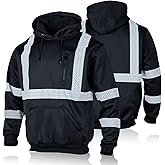 FONIRRA High Visibility Safety Fleece Hoodie for Men Reflective Sweatshirt ANSI Class 3 with Black Bottom(Black,L)
