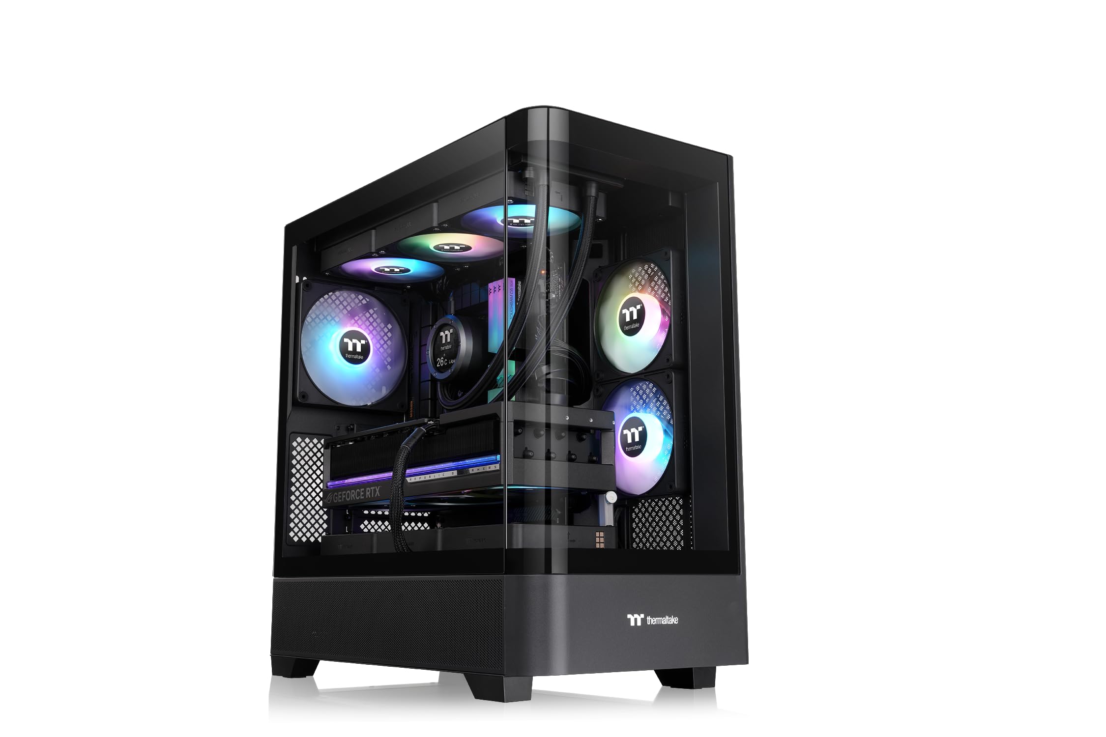 Thermaltake View 290 TG ARGB Black | ATX PC Gehäuse | Showcase Design | Tempered-Glass Front | ARGB Lüfter | AIO/Wasserkühlung Support | sehr leiser Airflow | Hidden-Connector | USB 3.0 4
