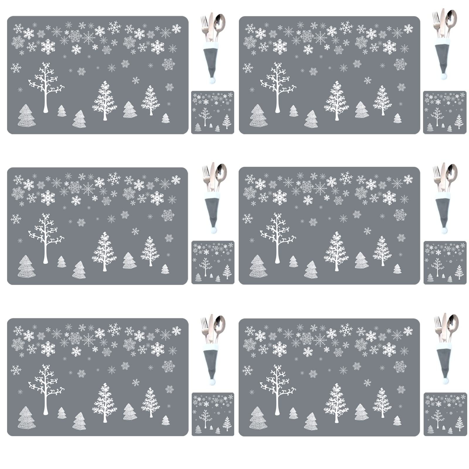 Het Resistant Waterproof Christmas Placemats Sets-18Pcs, Coasters, Cutlery, Table Mats for Christmas Dining Table Decoration (B)