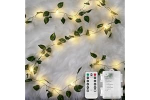 suddus Vine with Fairy Lights Battery Operated, 33ft100 LED Pothos String Lights with Remote, Leaf Lights for Bedroom, Room, Wall, Garden, Party, Wedding Decor(Warm White)