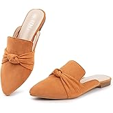 MUSSHOE Mules for Women with Bow Knot: Pointed Toe Flats - Cloud-Cushion Suede Backless Loafers for Office & Casual Wear - Wide-Fit Friendly Slip On Slides with Memory Foam