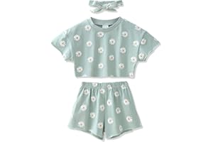 WESIDOM Toddler Girl Clothes 12M-5T Girl Clothes Outfits Summer Shirt+Shorts+Headband 3pcs Toddler Girl Clothing