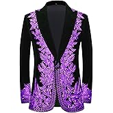 Pyiujtr Men's Floral Embroidered Slim Fit One Button Suit Jacket Blazer Peak Lapel for Party Wedding Banquet Prom