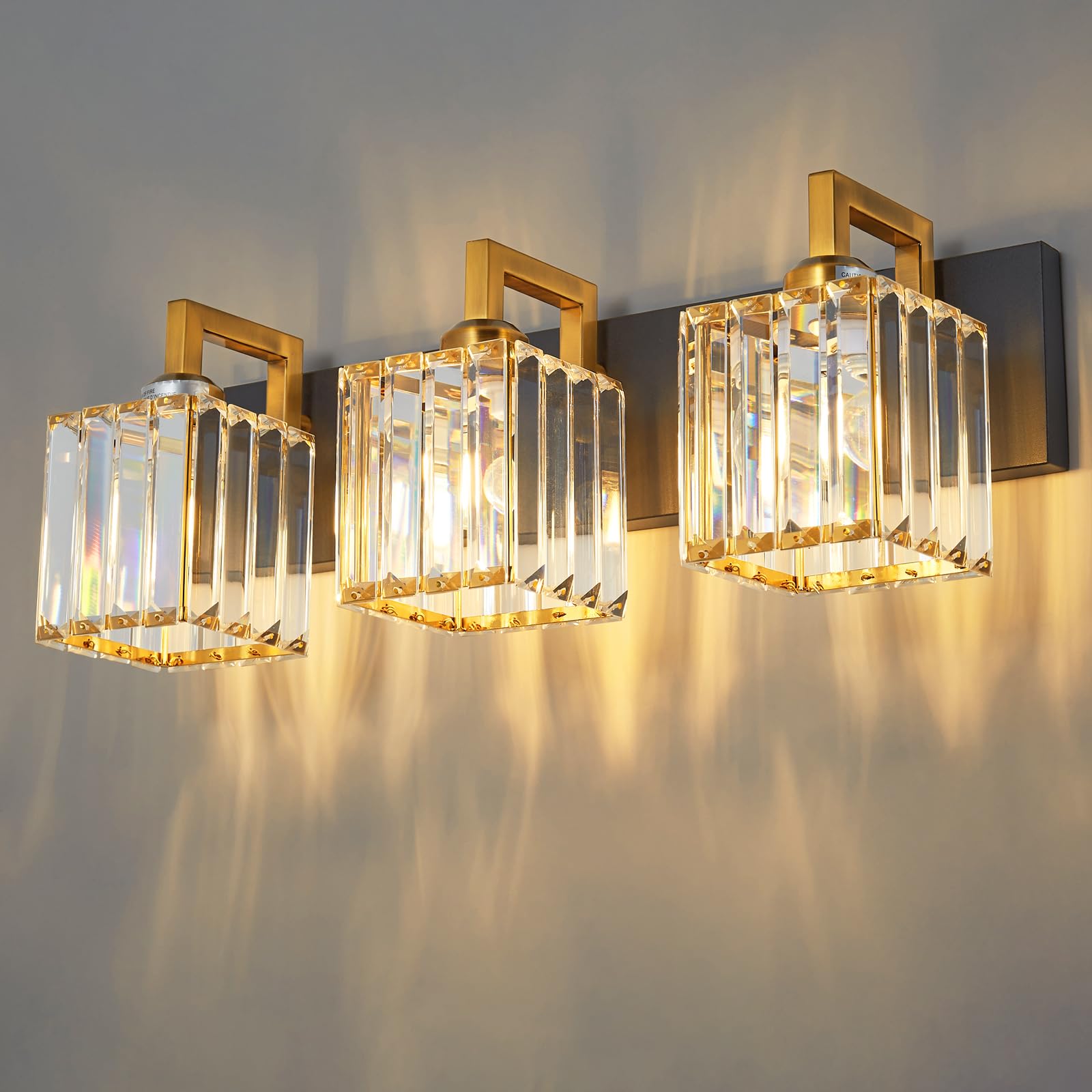 Photo 1 of **UNTESTED/ UNKNOWN MISSING OR DAMAGED PIECES*** FDPBY Modern Bathroom Vanity Light 3-Lights Black Gold Crystal Wall Lamp Bathroom Modern Crystal Vanity Lighting