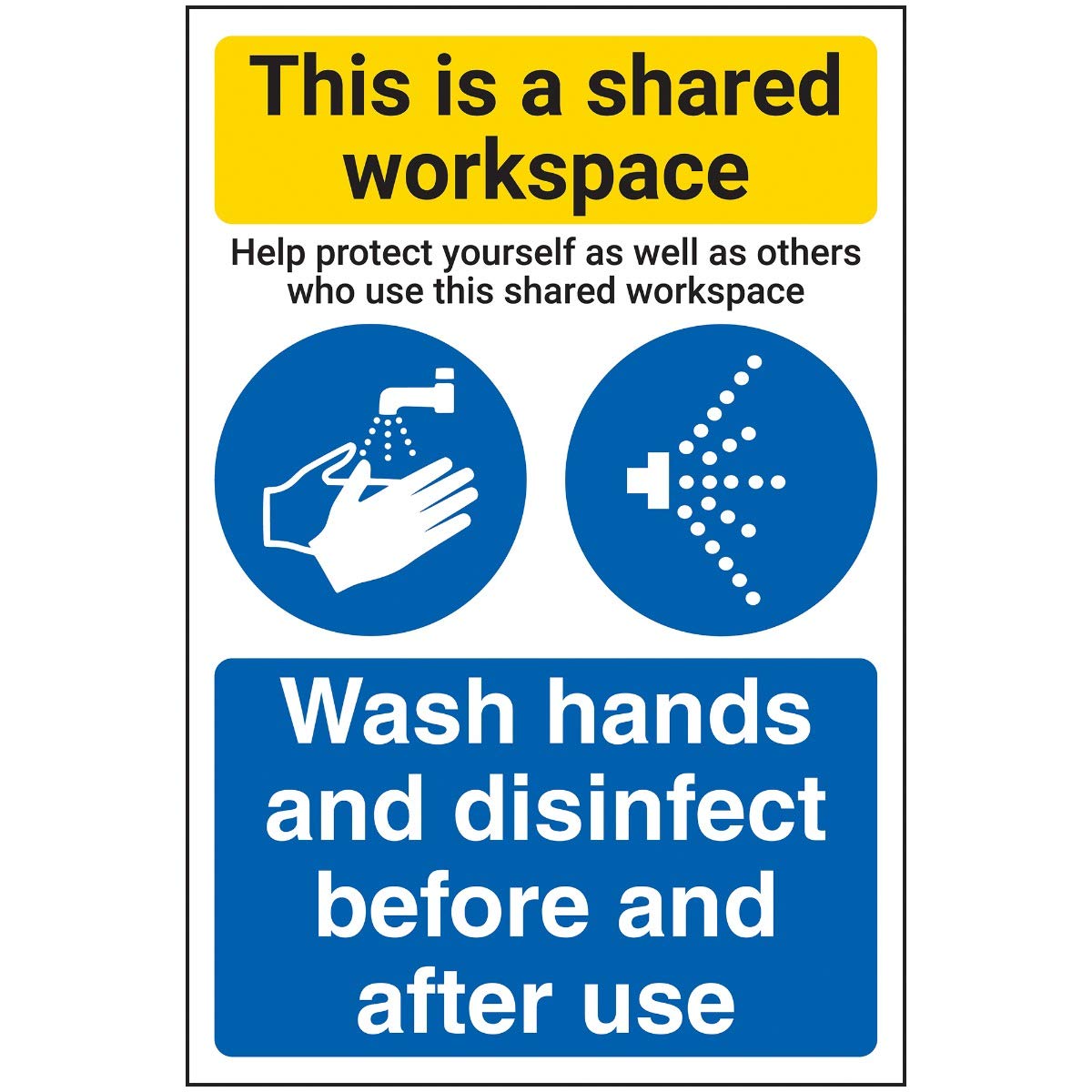 V Safety Shared Workspace/Wash Hands And Disinfect - 200mm x 300mm - 1mm Rigid Plastic
