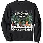 Christmas Sausage Dog Weiner Designs Unisex-Adults Winter Festive Trio Dachshund Sweatshirt - Black, Small