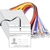 30 Pack Name Tag Lanyards with Id Holder, Clear Plastic Horizontal Name Tags Holders and Black Badge Lanyards with ID Holder for School Office Team Workers Volunteers (Multicolor)