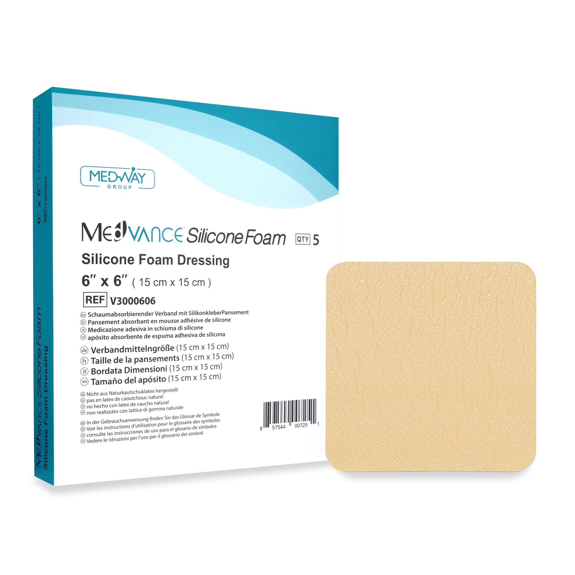 MedVance TM Silicone - Silicone Adhesive Foam Absorbent Dressing, 6"x6", Box of 5 dressings