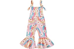 Lucikamy Toddler Baby Girl Bell Bottoms Romper Floral/Butterfly Overalls Suspender Flare Pants One Piece Strap Jumpsuit