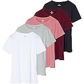 Real Essentials 5 Pack: Women's Short Sleeve Active Workout T-Shirts - Dry Fit Gym Tops with Split Hem (Plus Sizes)