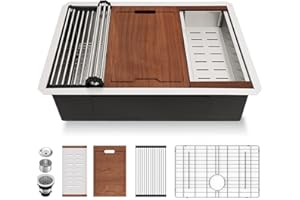 Lordear 28 Undermount Kitchen Sink Stainless Steel 16 Gauge Under Counter Workstation Sink Single Bowl 304 Stainless Steel One Basin Handmade Sinks